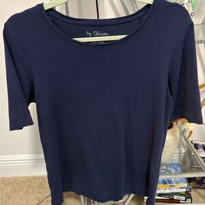 By Chico’s Women’s 2 Med US 12 Navy Blue V-Neck Short Sleeve T-shirt 100% cotton